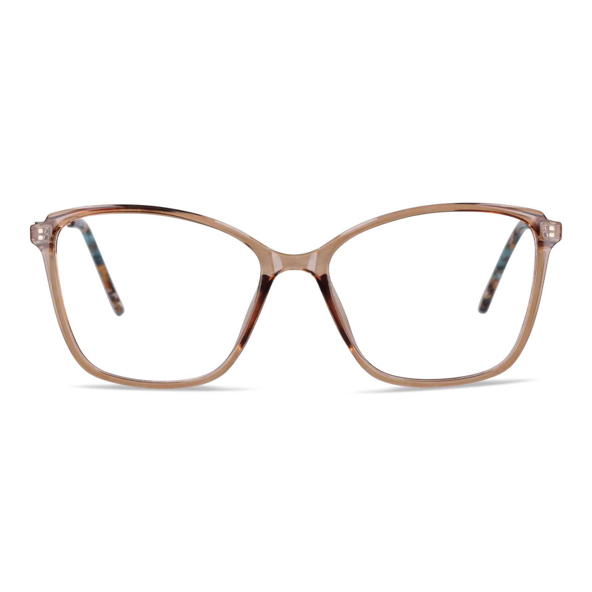 anteojos opticos para mujer de cara redonda grande con acetato de color durazno vista frontal. Distribuidor mayorista de opticas lentes plastico reciclado #color_champagne