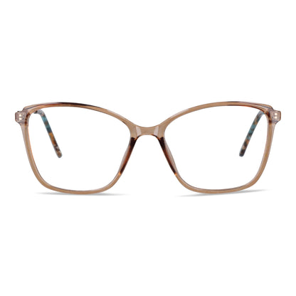 anteojos opticos para mujer de cara redonda grande con acetato de color durazno vista frontal. Distribuidor mayorista de opticas lentes plastico reciclado #color_champagne