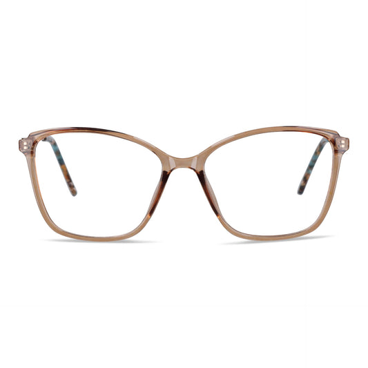 anteojos opticos para mujer de cara redonda grande con acetato de color durazno vista frontal. Distribuidor mayorista de opticas lentes plastico reciclado #color_champagne