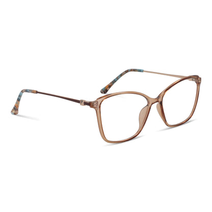 anteojos opticos para mujer de cara redonda grande con acetato de color durazno vista lateral. Distribuidor mayorista de opticas lentes plastico reciclado #color_champagne