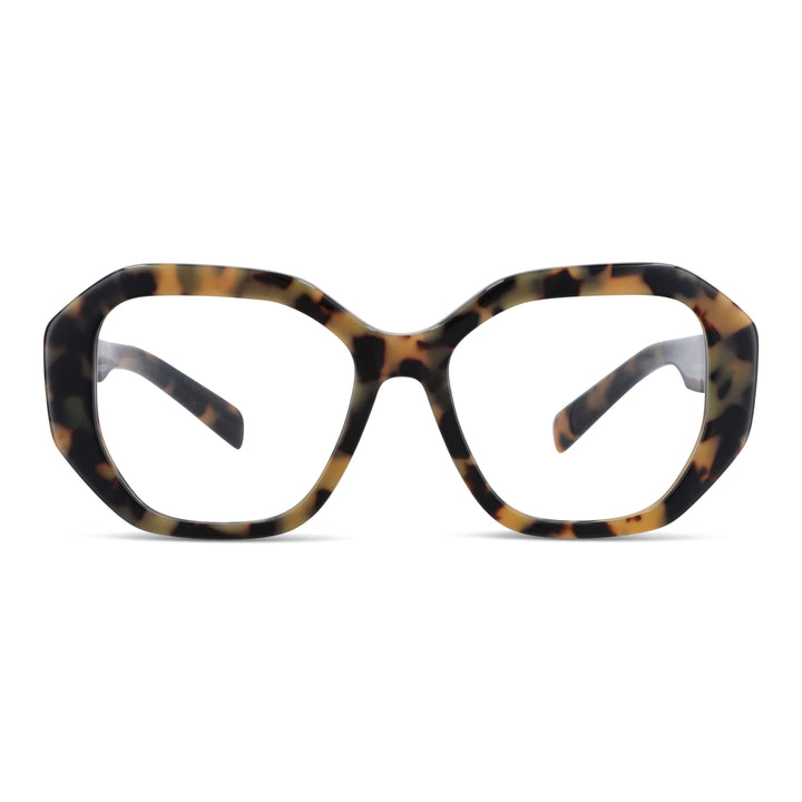 Armazón de lentes Gaia en carey: vista frontal, bio-acetato geométrico, diseño de Bonoboss #color_carey