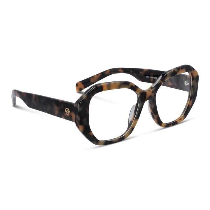 Gaia, armazón de lentes color carey, bio-acetato geométrico – vista frontal, diseño de Bonoboss #color_carey