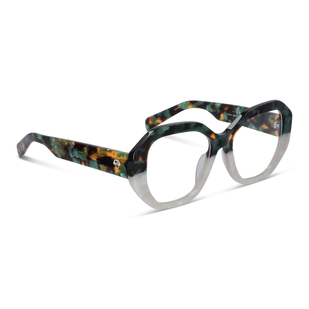 Gaia, lentes graduados color verde, bio-acetato – vista frontal (foto 4), diseño de Bonoboss #color_green