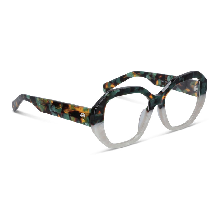 Gaia, lentes graduados color verde, bio-acetato – vista frontal (foto 4), diseño de Bonoboss #color_green