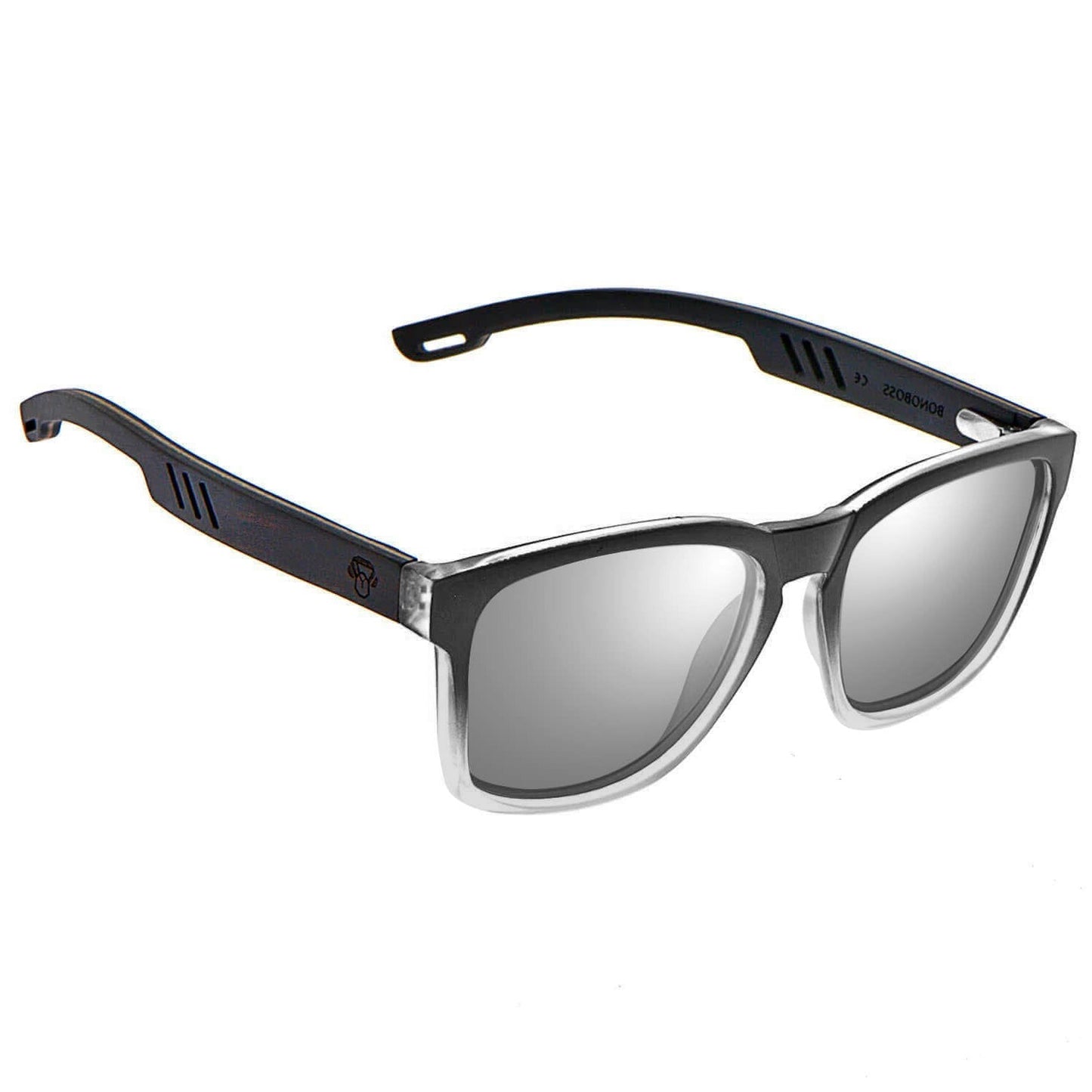 anteojos de sol rectangulares polarizados negros para hombre y mujer con lentes de color espejado plateado #color_espejado-gris 