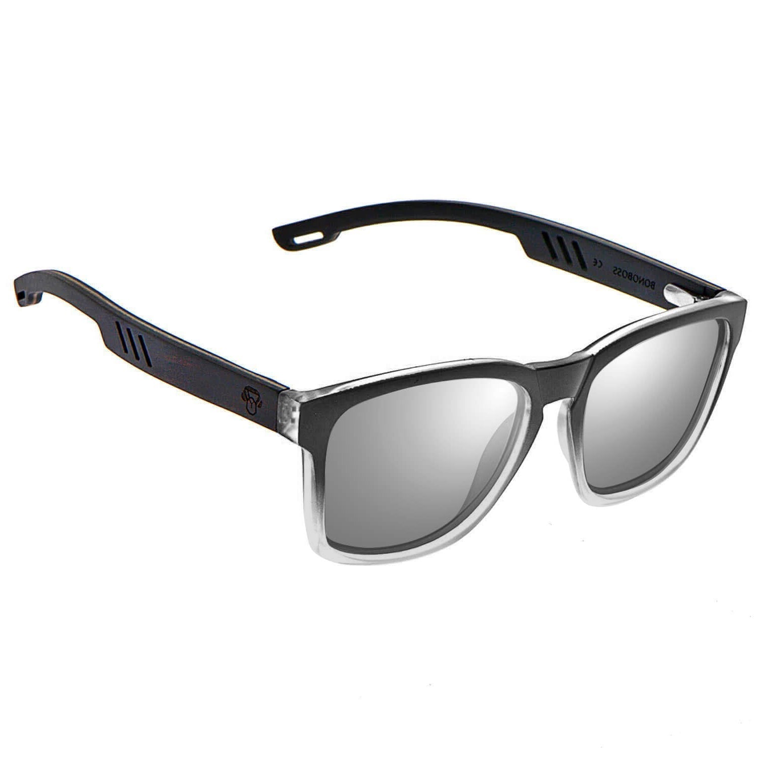 anteojos de sol rectangulares polarizados negros para hombre y mujer con lentes de color espejado plateado #color_espejado-gris 