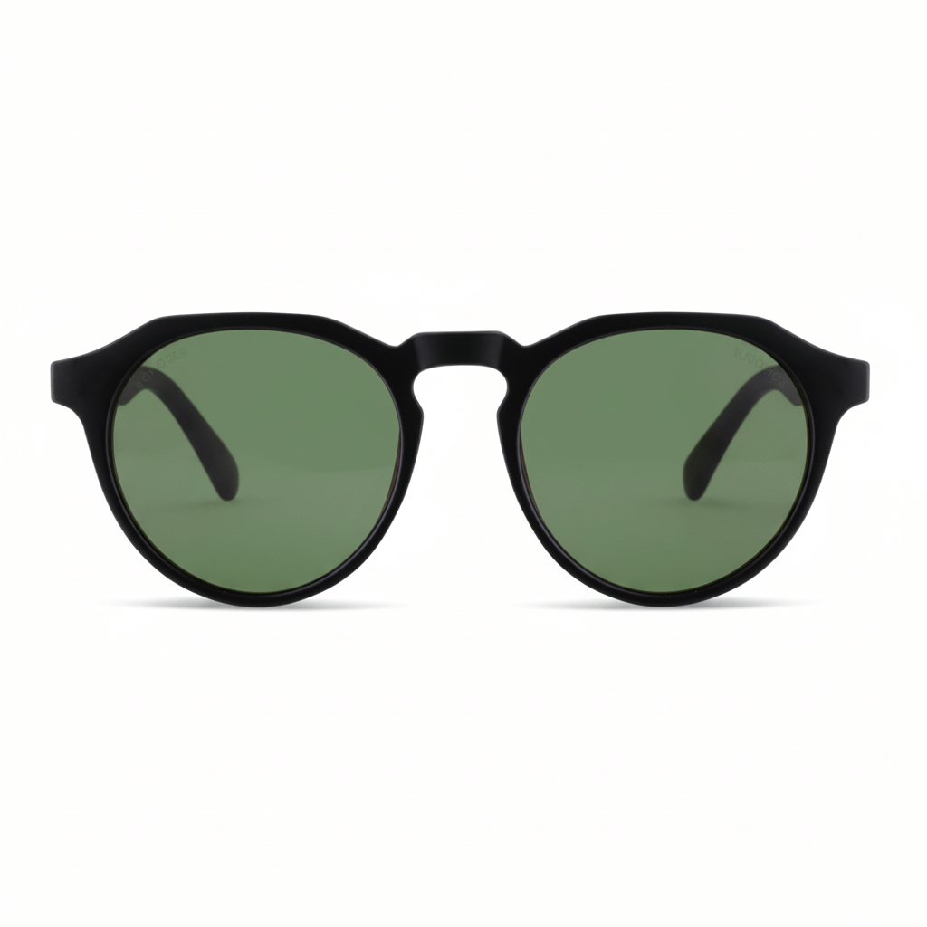 anteojos de sol hexagonales polarizados con patas de madera de hombre y mujer. vista frontal de gafas polarizadas de color negro matte con lentes de color g15 #color-marco_negro