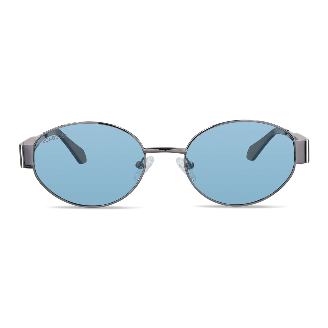 Front view sunglasses metal moda round for women color Bonoboss #color_blue