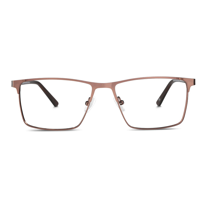 Marcos frames optical metalicos rectangular color café for men and women round face large. lenses por mayor distribuidora opticas. Bonoboss #color_brown