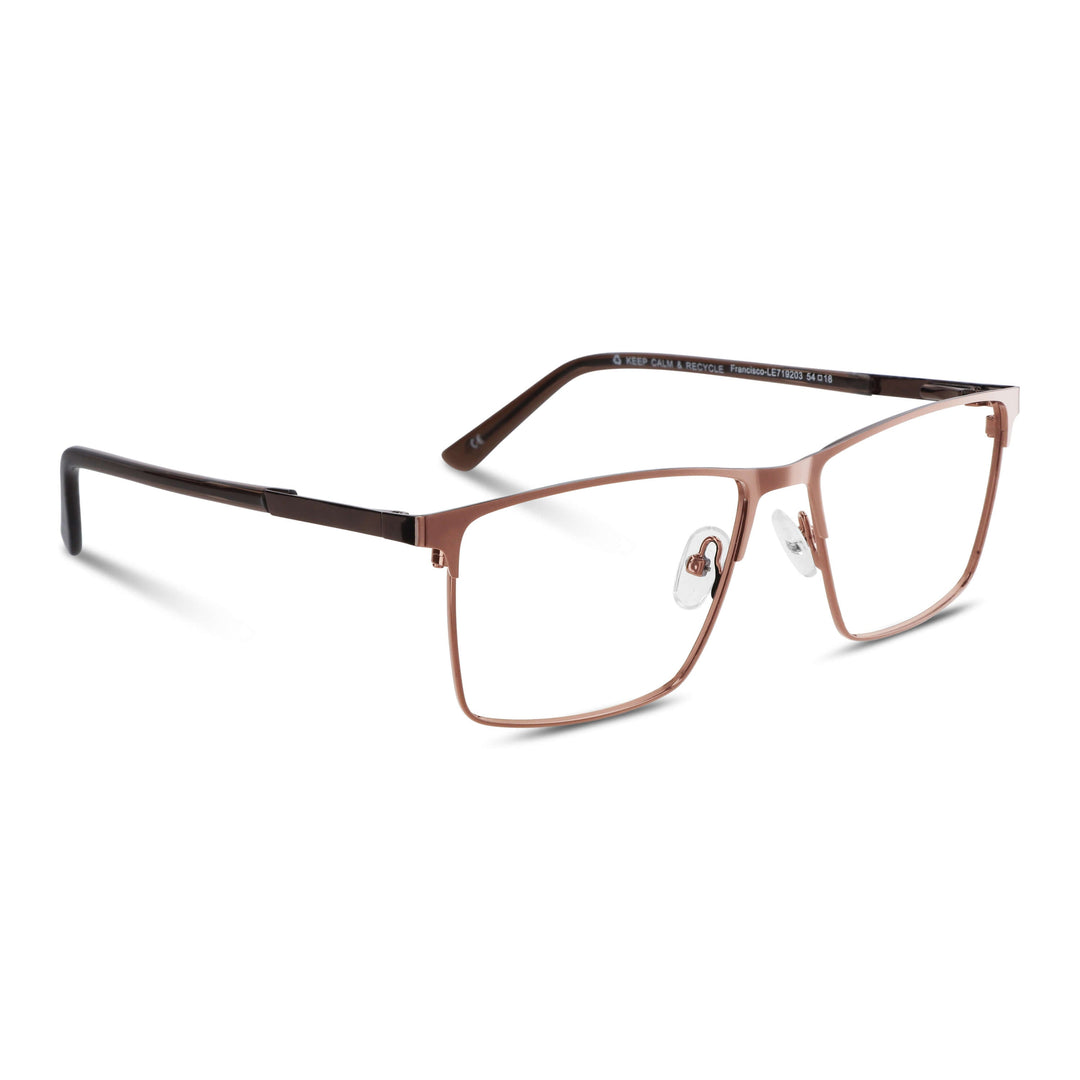 Marcos frames optical metalicos rectangular color café for men and women round face large. lenses por mayor distribuidora opticas. side view Bonoboss #color_brown