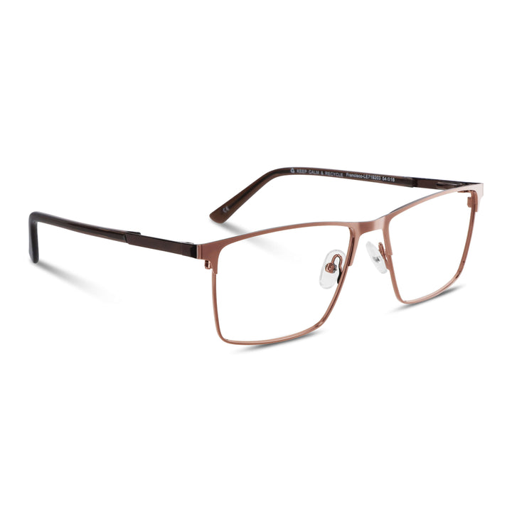 Marcos frames optical metalicos rectangular color café for men and women round face large. lenses por mayor distribuidora opticas. side view Bonoboss #color_brown