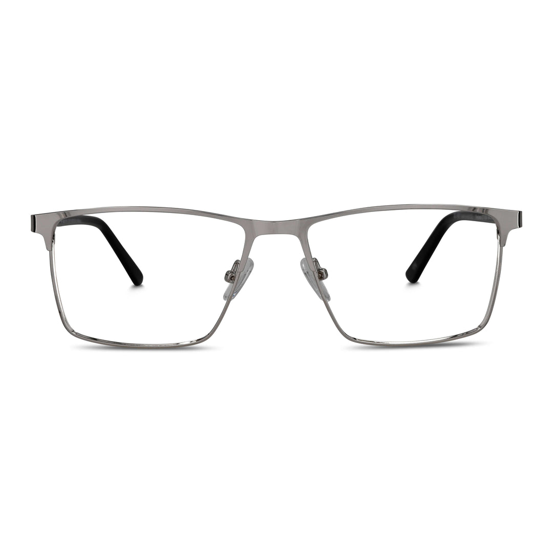 Marcos frames optical metalicos rectangular color silver for men and women round face large. lenses por mayor distribuidora opticas. front view Bonoboss #color_plateado