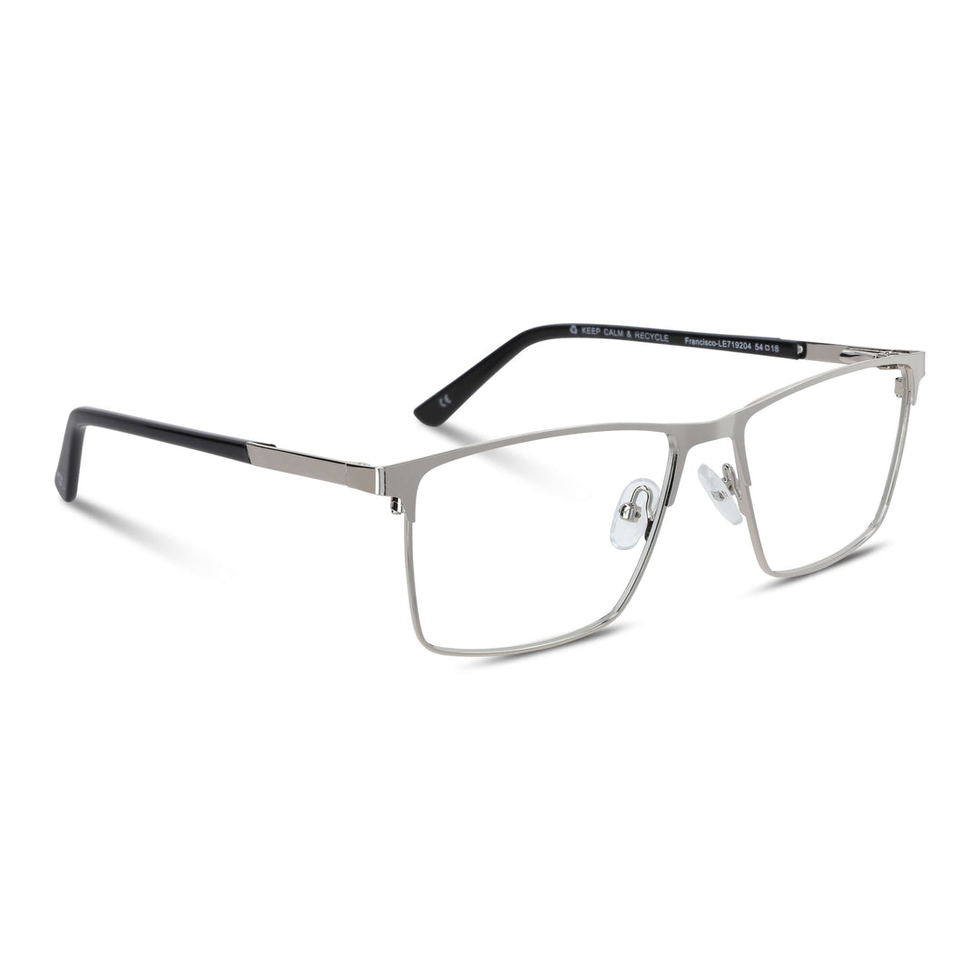 Marcos frames optical metalicos rectangular color silver for men and women round face large. lenses por mayor distribuidora opticas. angled view Bonoboss #color_plateado