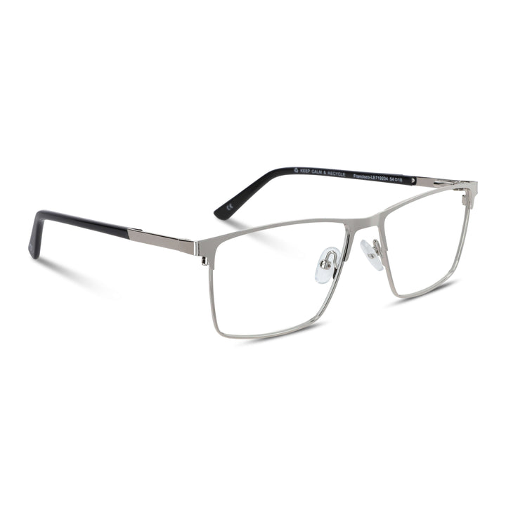 Marcos frames optical metalicos rectangular color silver for men and women round face large. lenses por mayor distribuidora opticas. angled view Bonoboss #color_plateado