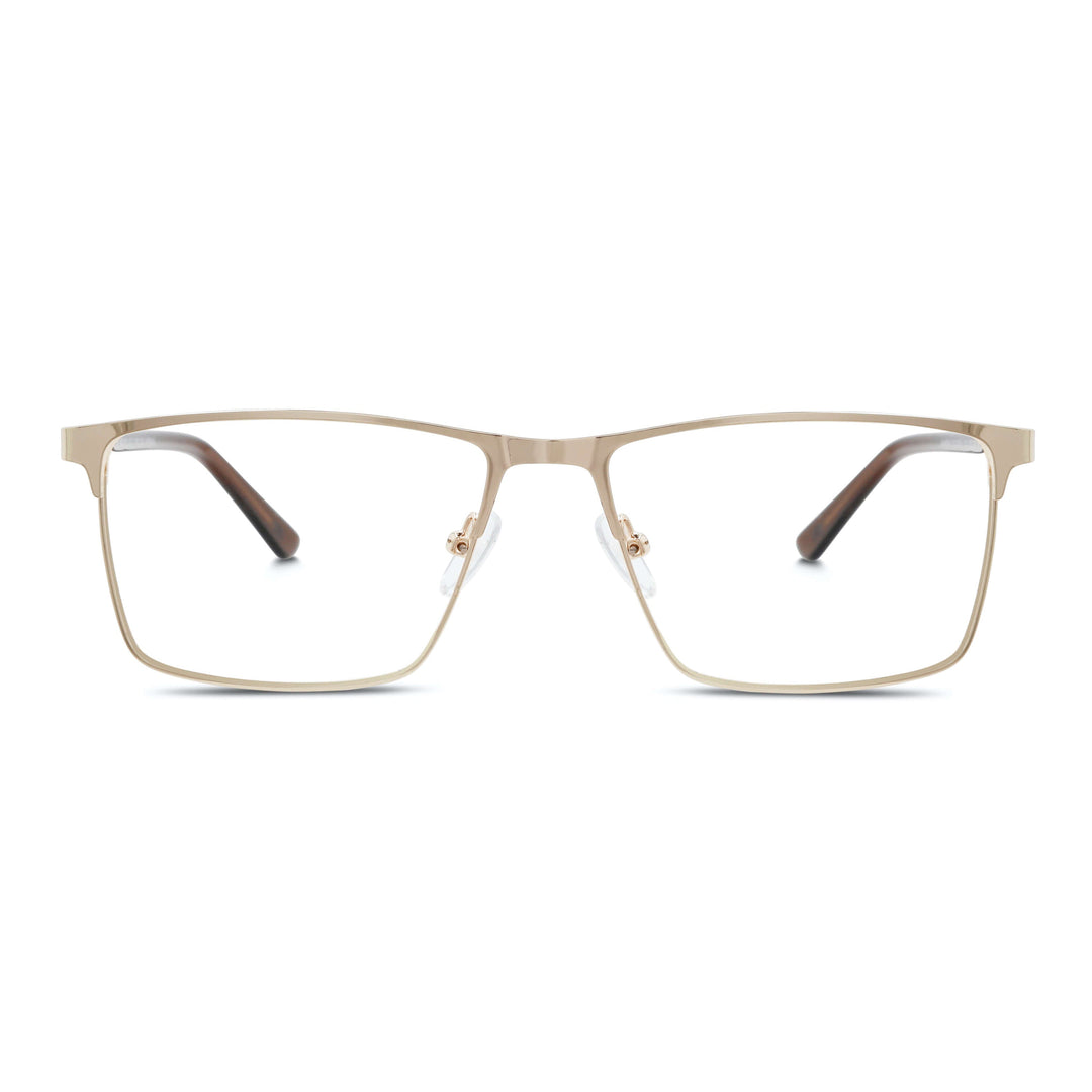 Marcos frames optical metalicos rectangular color gold for men and women round face large. lenses por mayor distribuidora opticas. front view Bonoboss #color_dorado