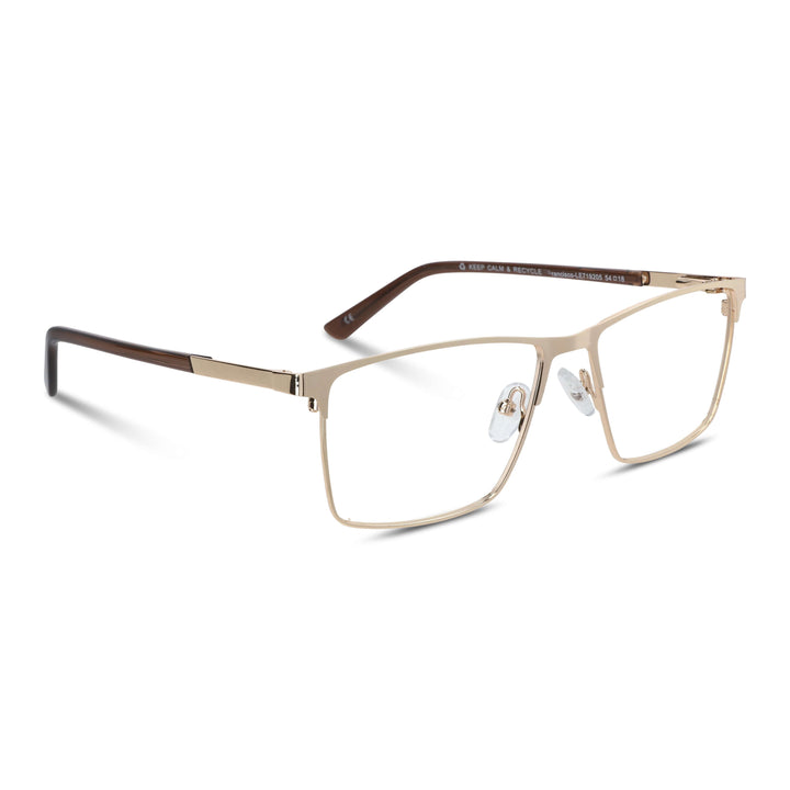 Marcos frames optical metalicos rectangular color gold for men and women round face large. lenses por mayor distribuidora opticas. angled view Bonoboss #color_dorado