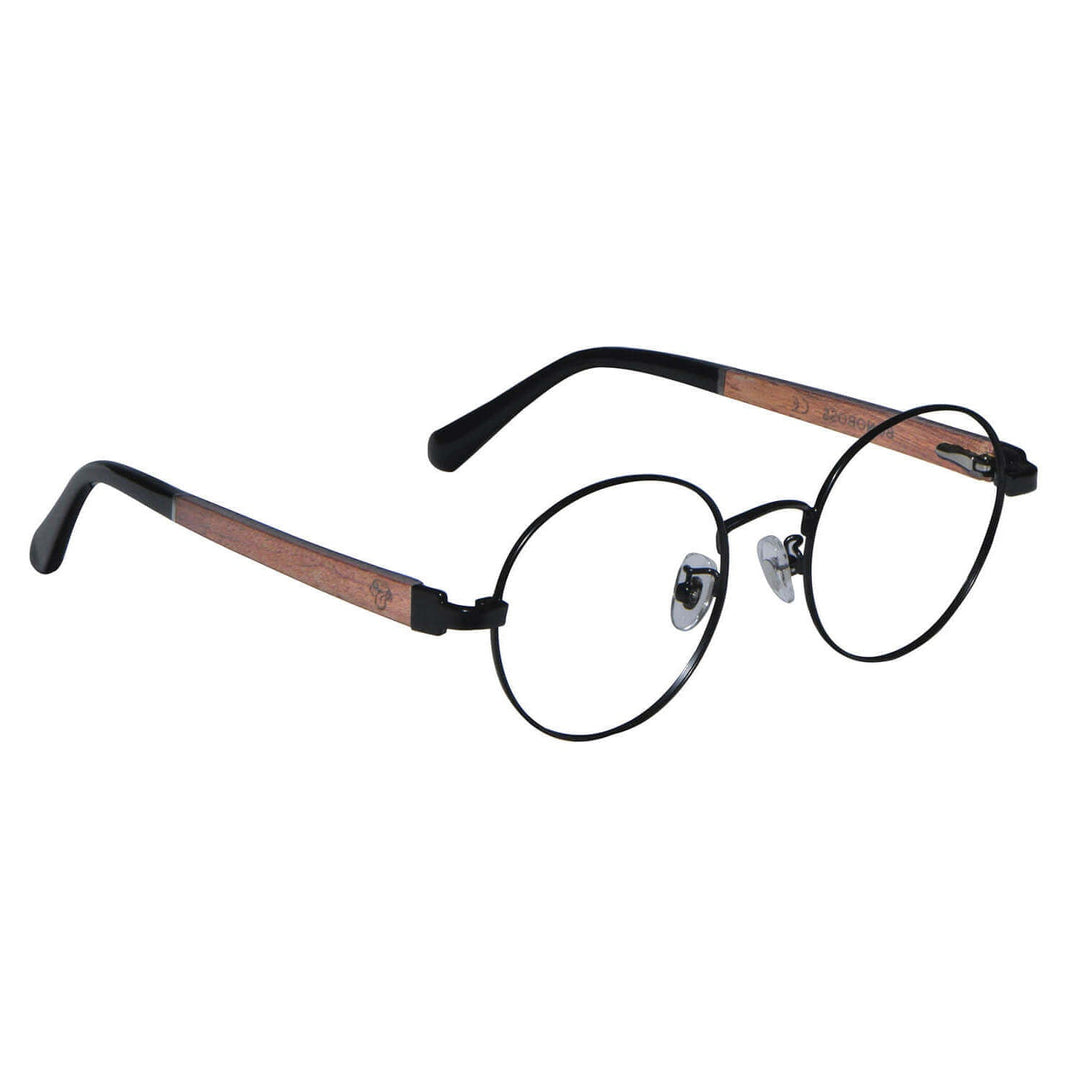 Marcos lenses optical round black wooden temple multifocal bifocal adelgazado blue light filter men women Bonoboss #color_negro