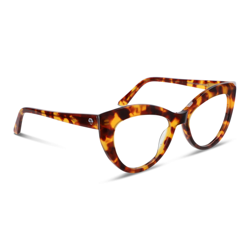 Montgat glasses frames in tortoise – straight-on front view, cat eye bio-acetate #color_carey