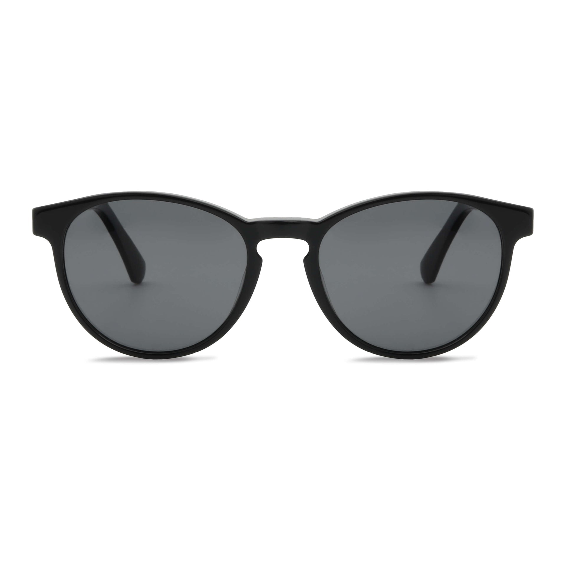 anteojos lentes de sol polarizados para hombre y mujer en material acetato biodegradable sustentable de moda para hombre y mujer forma redonda de color negro con patas de madera natural #color_black