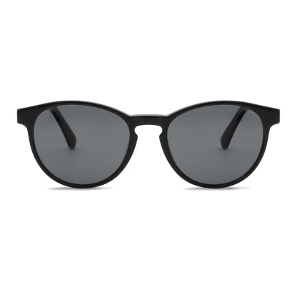 anteojos lentes de sol polarizados para hombre y mujer en material acetato biodegradable sustentable de moda para hombre y mujer forma redonda de color negro con patas de madera natural #color_black