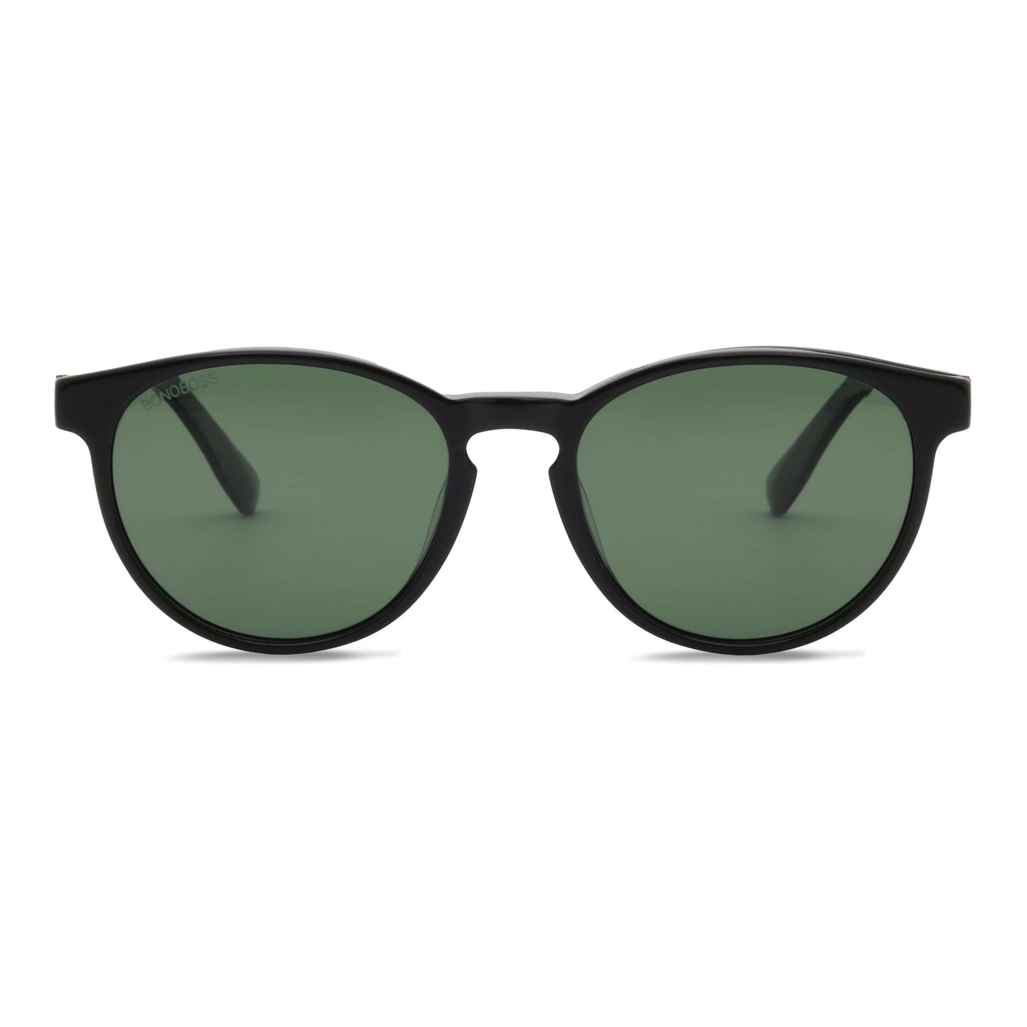anteojos lentes de sol polarizados para hombre y mujer en material acetato biodegradable sustentable de moda para hombre y mujer forma redonda de color negro con patas de madera natural #color_g15