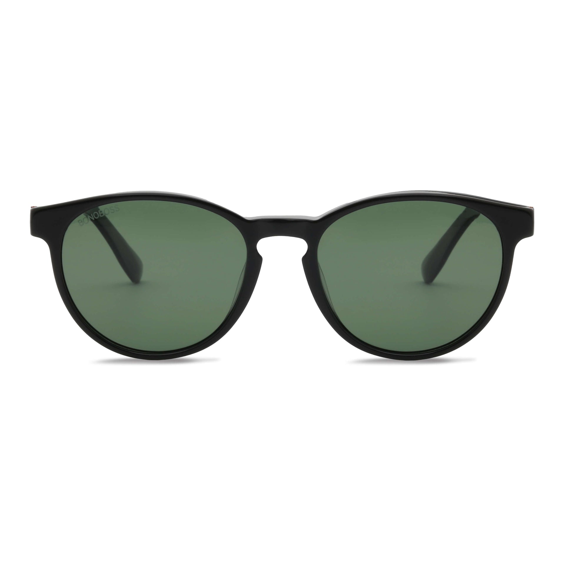 anteojos lentes de sol polarizados para hombre y mujer en material acetato biodegradable sustentable de moda para hombre y mujer forma redonda de color negro con patas de madera natural #color_g15