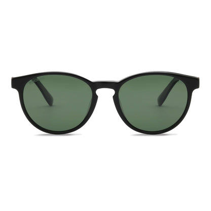 anteojos lentes de sol polarizados para hombre y mujer en material acetato biodegradable sustentable de moda para hombre y mujer forma redonda de color negro con patas de madera natural #color_g15
