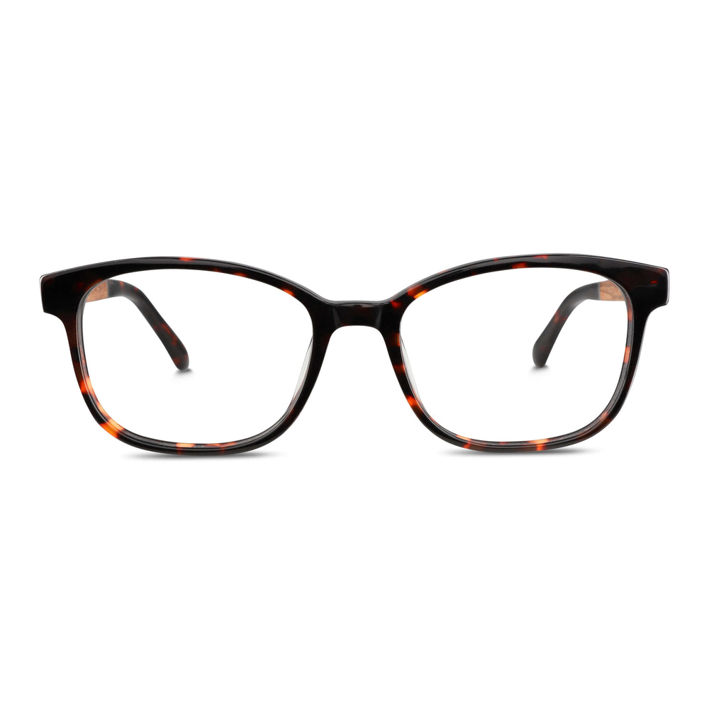 Frames optical agate pattern tortoise with wooden temples recycled sustainable for men and women round face large. front view Bonoboss #color_carey