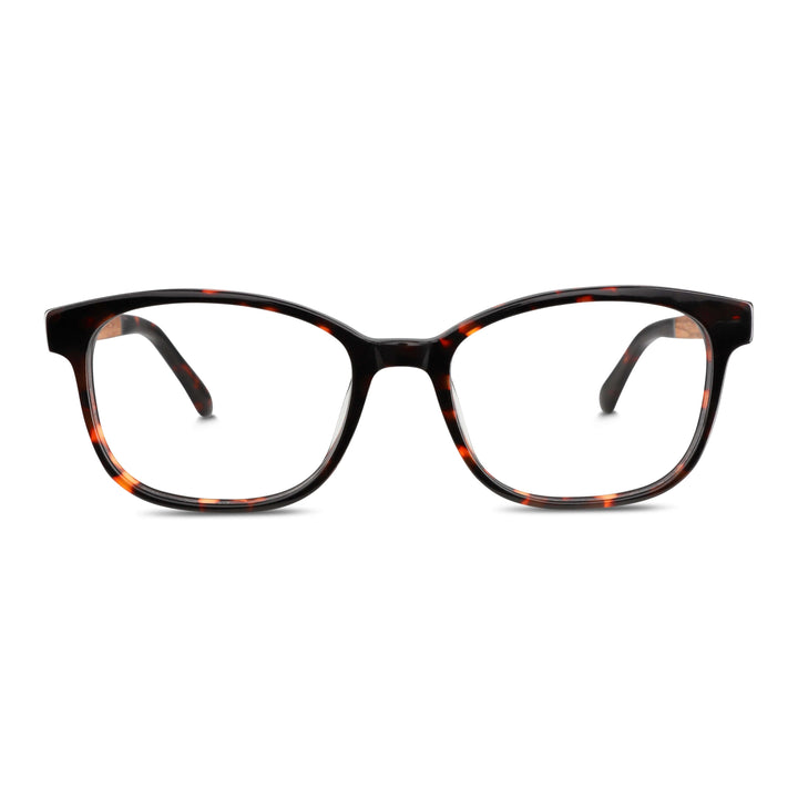 Frames optical agate pattern tortoise with wooden temples recycled sustainable for men and women round face large. front view Bonoboss #color_carey