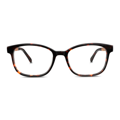 armazones opticos agatados color carey con patas de madera reciclada sustentable para hombre y mujer de cara redonda grande. Vista frontal#color_carey