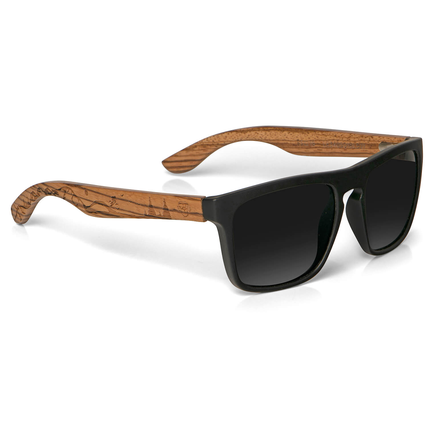 anteojos de sol rectangulares polarizados negros pata de madera  para hombre y mujer con lentes de color negro #color_bici