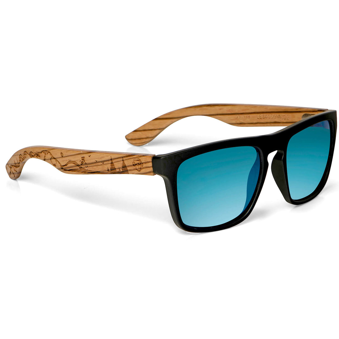 Sunglasses rectangular polarized black wooden temple for men and women with color lenses sky Bonoboss #color_bici-sky