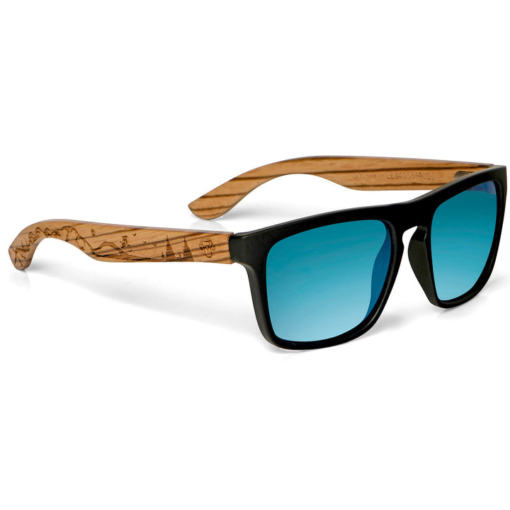 Sunglasses rectangular polarized black wooden temple for men and women with color lenses sky Bonoboss #color_bici-sky