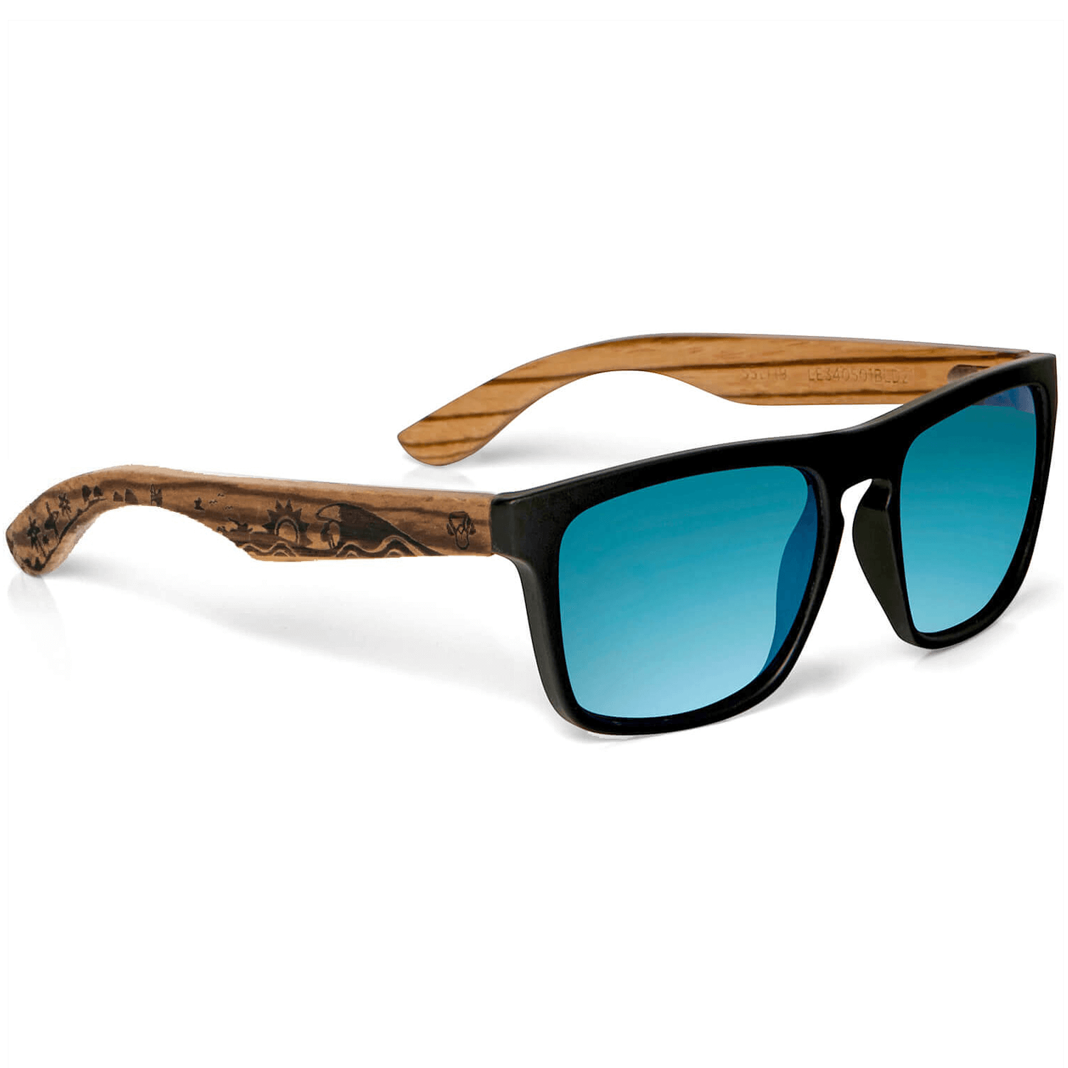 anteojos de sol rectangulares polarizados negros pata de madera  para hombre y mujer con lentes de color #color_surf-sky