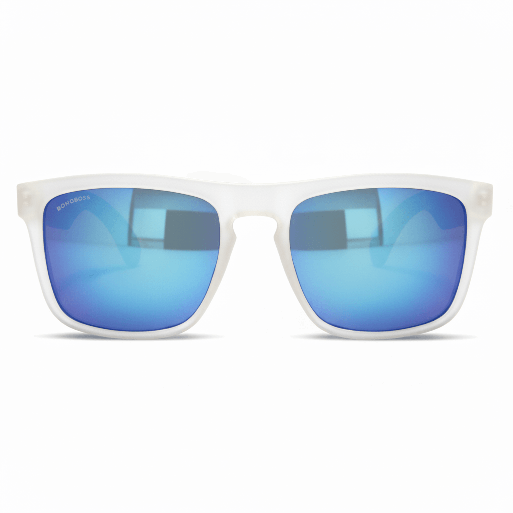 Una front view eyeglasses sunglasses rectangular eco-friendlys recycled plastic especial for corporate gift personalizado green white with lenses gradient green in front view Bonoboss #color_forest