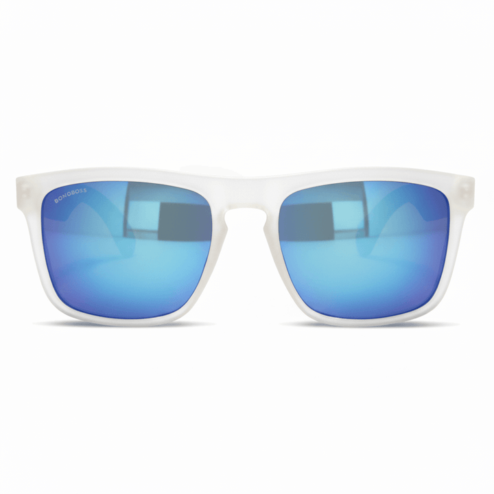 Una front view eyeglasses sunglasses rectangular eco-friendlys recycled plastic especial for corporate gift personalizado green white with lenses gradient green in front view Bonoboss #color_forest