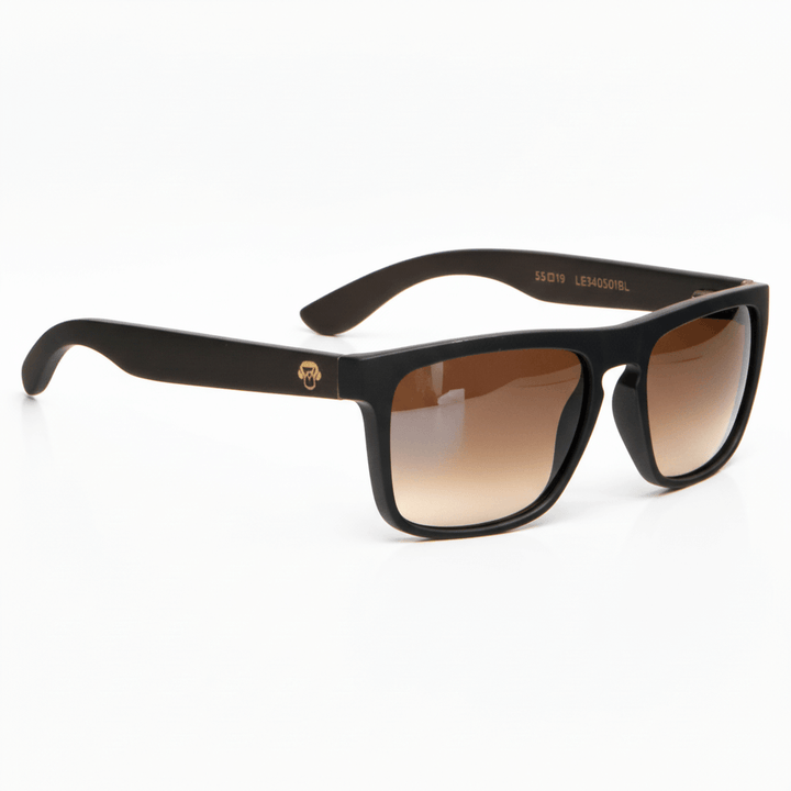 Sunglasses rectangular polarized black pata natural wood d nogal in a front view with color lenses gradient brown mirroreds silver moda Bonoboss #color_flash-silver