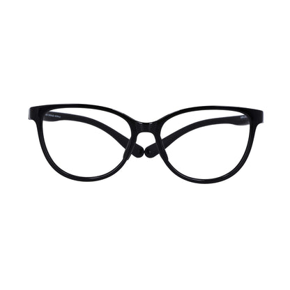 vista frontal de unos marcos o armazones para niña de forma agatada de color negro #color_negro