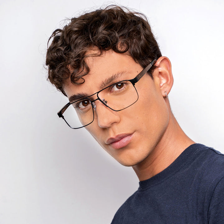 Lenses metalicos rectangular stainless steel wood optical prescription bifocales multifocales men women retro vision sustainable mayorista distribuidor.jpg Bonoboss #color_negro