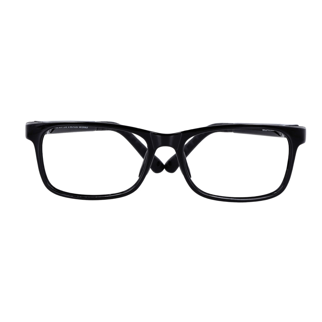 Eyeglasses optical prescription for kids and kids forma rectangular and clip for the sun polarized. the vista es front and the color of the frame es black Bonoboss #color_negro