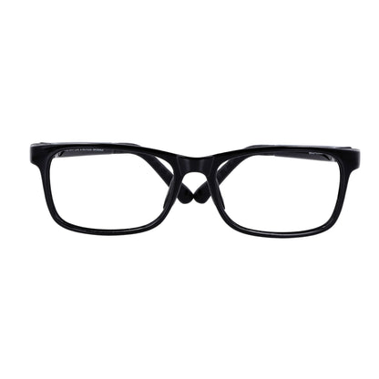 anteojos ópticos con receta para niños y niñas de forma rectangular y clip para el sol polarizado. La vista es frontal y el color del armazón es negro #color_negro