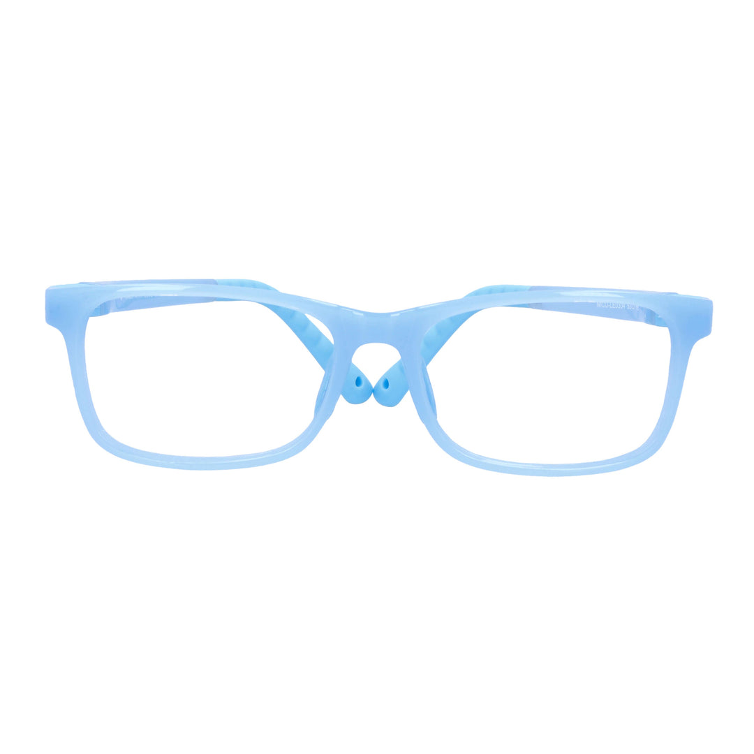 Eyeglasses optical prescription for kids and kids forma rectangular and clip for the sun polarized. the vista es front and the color of the frame es blue or celeste Bonoboss #color_azul
