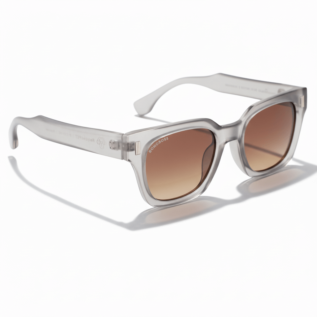 Side view angled eyeglasses gafa sun polarized forma rectangular cuadrada and with lenses polarized brown Bonoboss #color_transparente