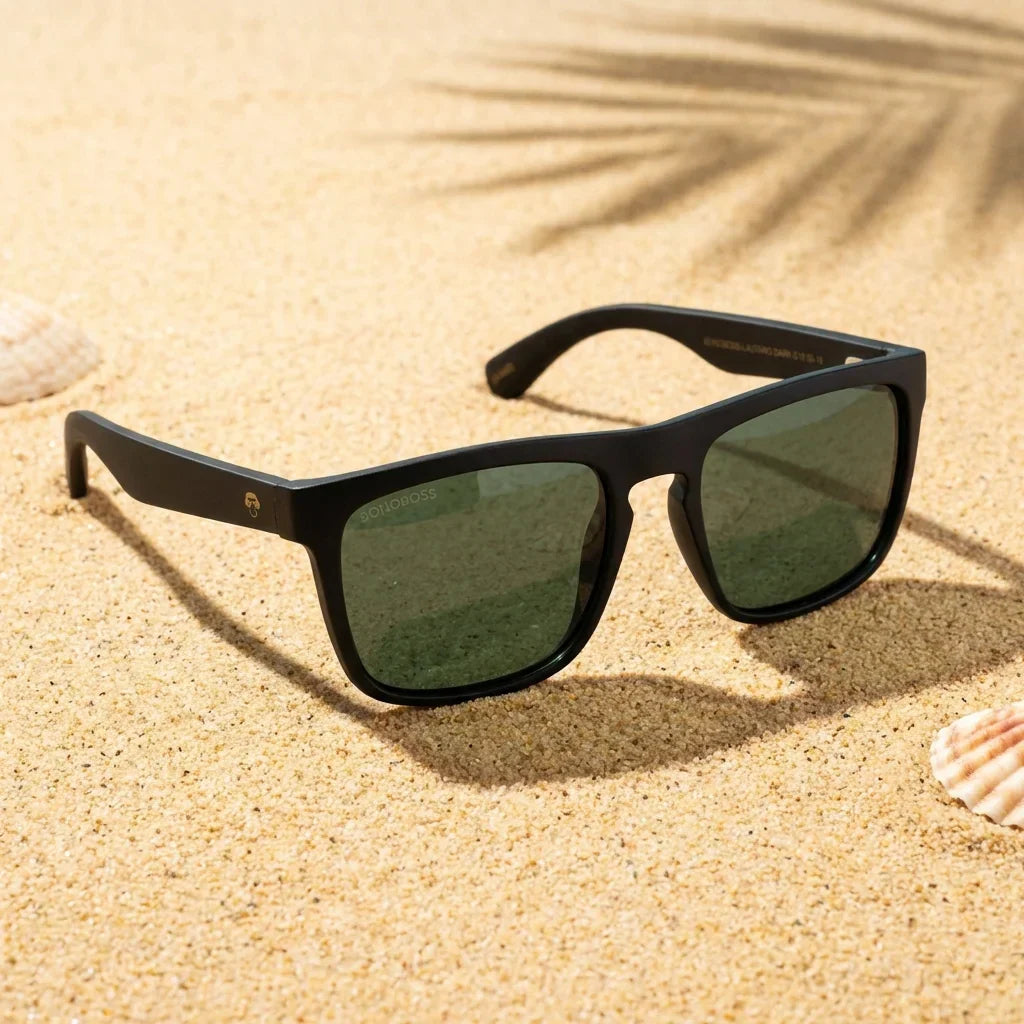 Lentes sol Lautaro Dark polarizados UV400 acetato G15 sobre arena dorada textura natural costa Bonoboss #editorial_grid1 #color_g15