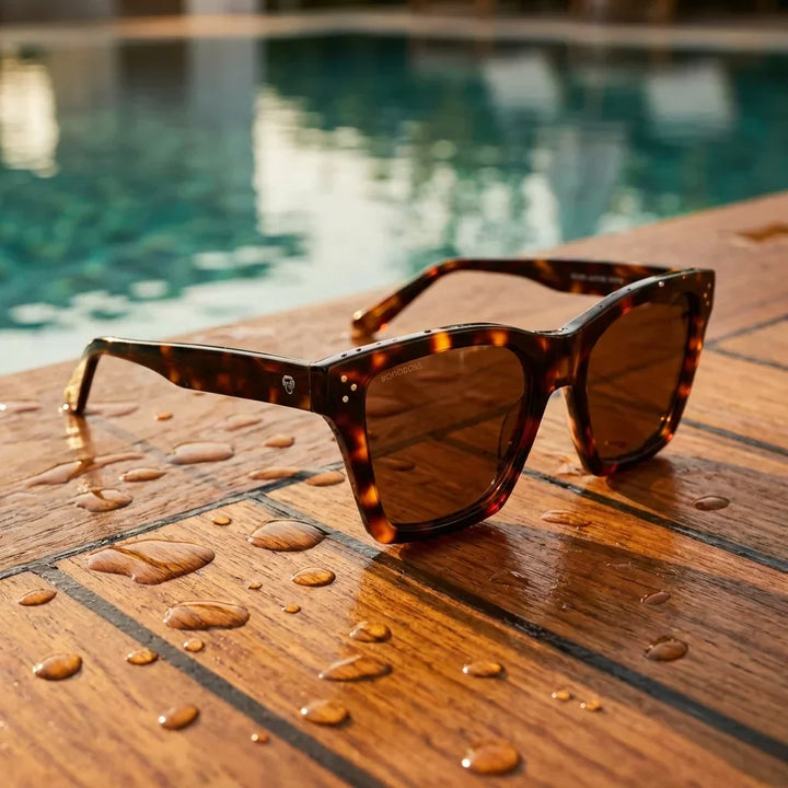 Lenses sun bruna retro polarized UV400 tortoise sobre teca with agua fresca bonoboss #editorial_polarizado #color_carey