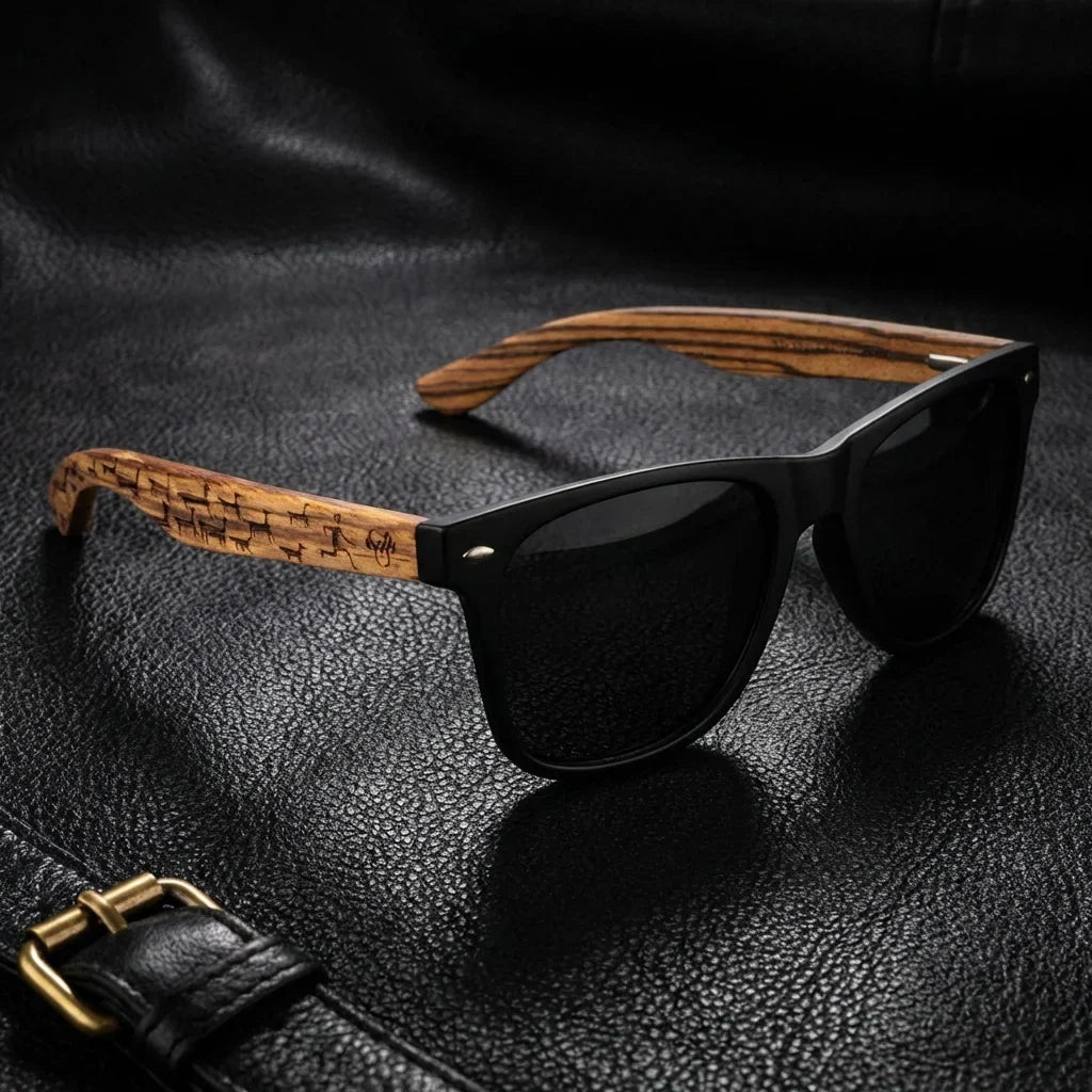 Lenses sun acacia designers polarized UV400 llamas sobre black leather premium brass detail bonoboss #editorial_detail1 #color_llamas