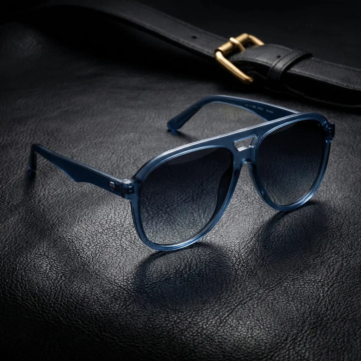 Lenses sun orson polarized UV400 bio-acetate blue close-up lente mirrored coating detalle optical bonoboss #editorial_polarizado #color_azul