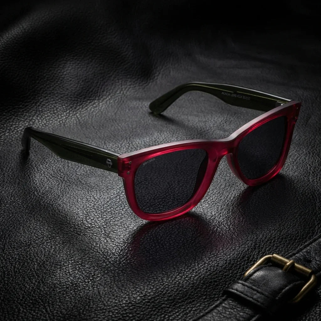 Lenses sun acacia reverse polarized UV400 wood zebrawood pink sobre black leather premium brass detail bonoboss #editorial_polarizado #color_rosado