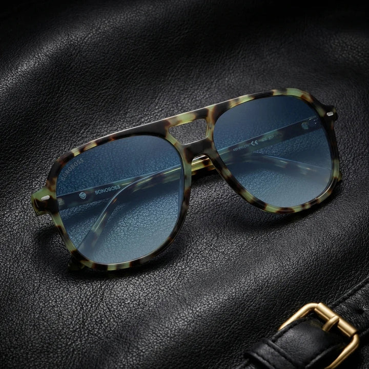 Lenses sun orson e.d polarized UV400 bio-acetate green sobre black leather premium brass detail contraste bonoboss #editorial_detail2 #color_verde