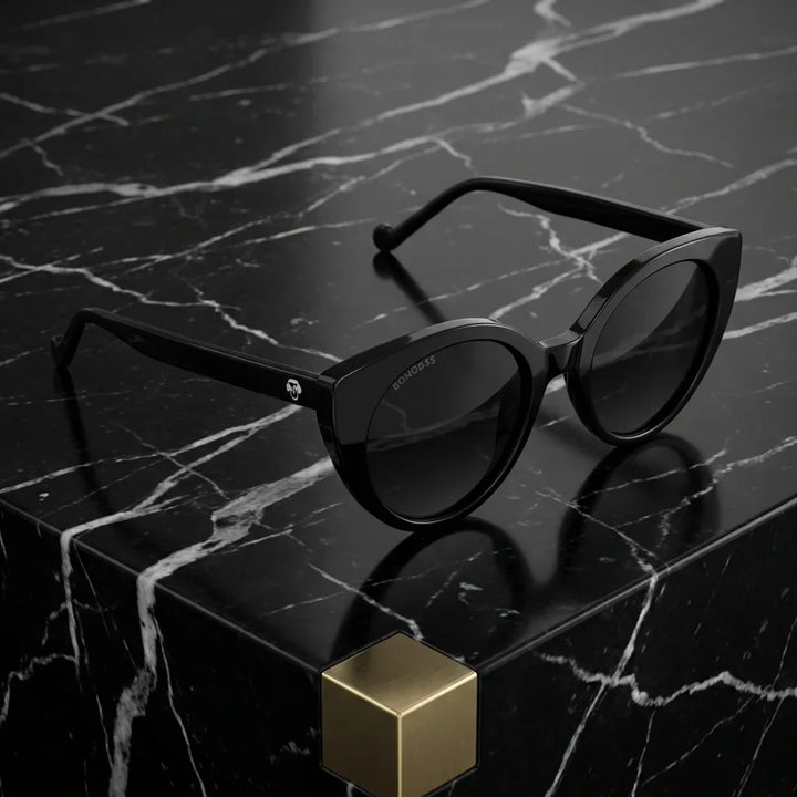 Lenses sun hannover polarized UV400 bio-acetate black sobre marmol black superficie premium elegante bonoboss #editorial_polarizado #color_negro